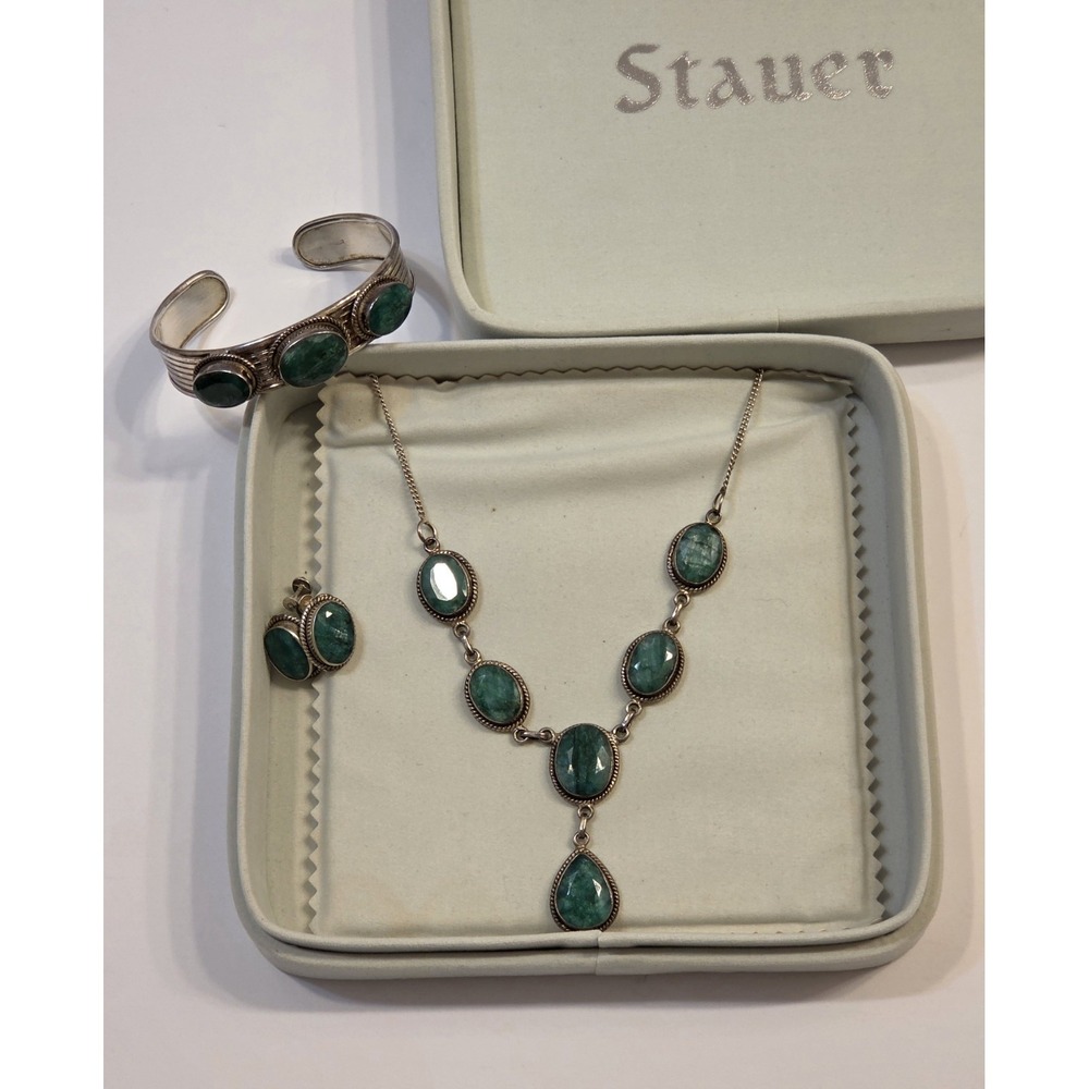 Rare Vintage Stauer Raw Emerald Collection Set Sterling Silver 925
